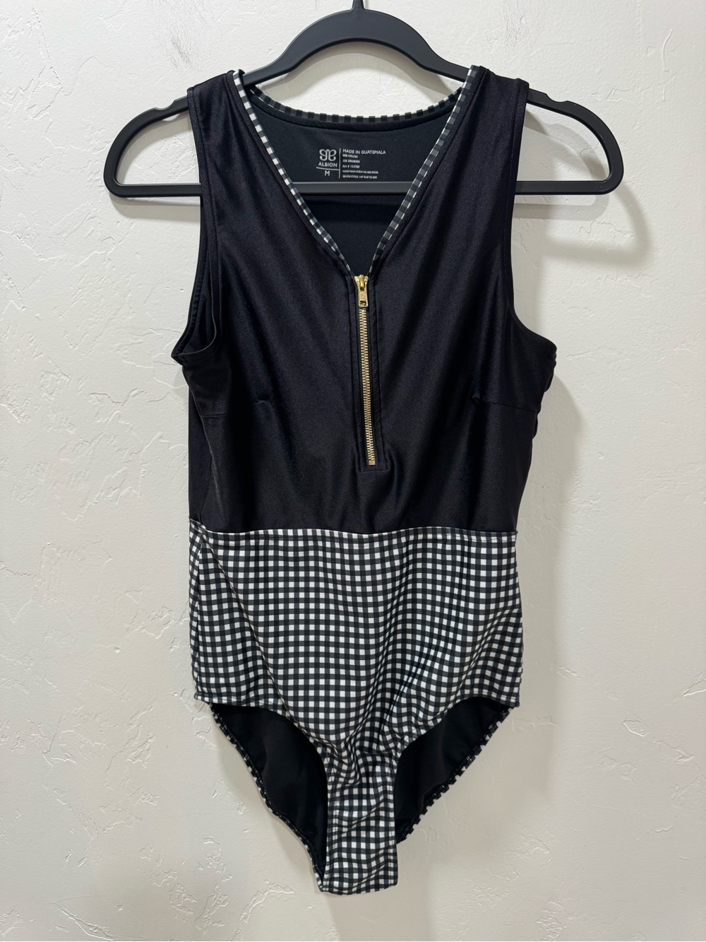 Albion Fit Bombshell Gingham One Piece Swimsuit Black White Medium Swim Beach - Picture 4 of 16